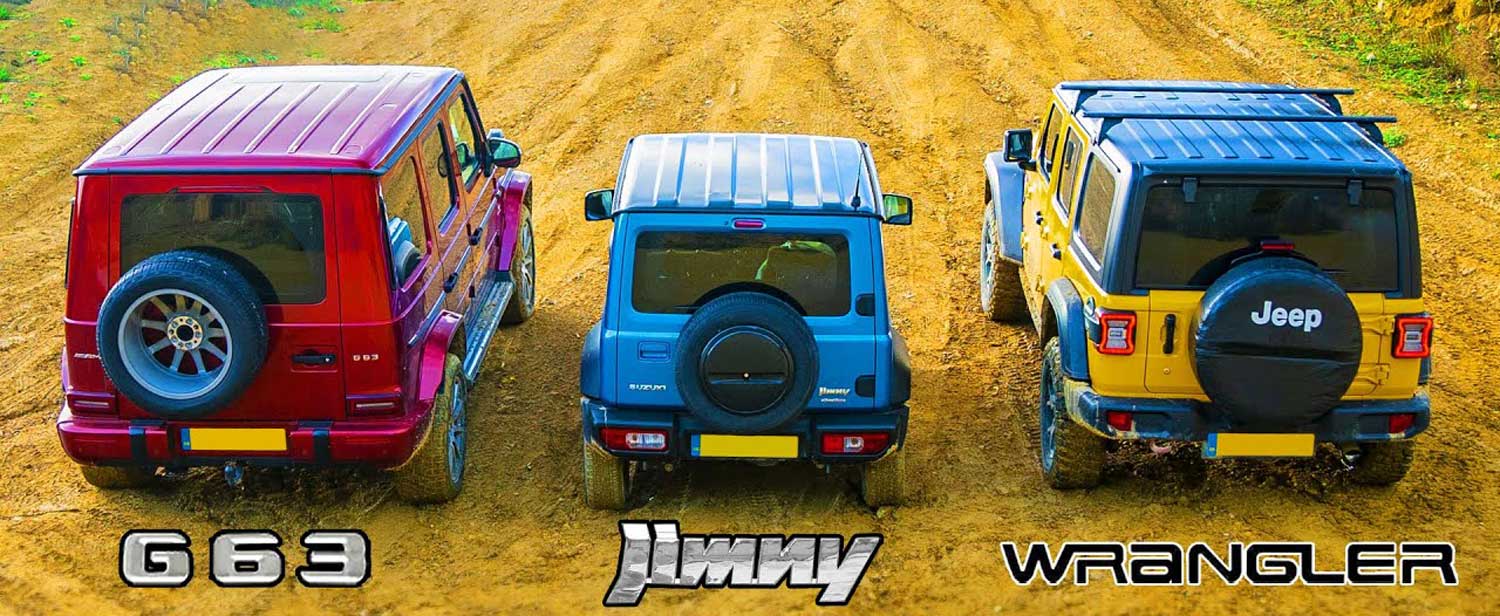 Suzuki Jimny vs Jeep Wrangler vs Mercedes-AMG G63 во off-road битка / ВИДЕО