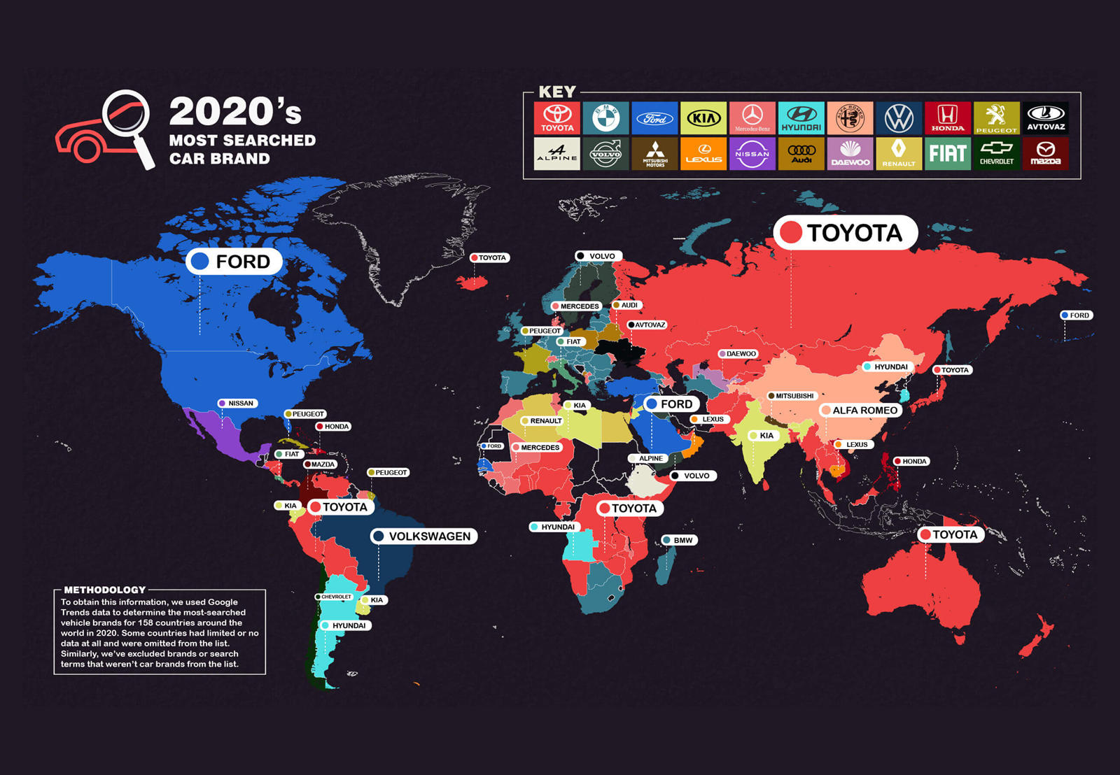 Toyota е најбараната марка на Google во светот за 2020 година