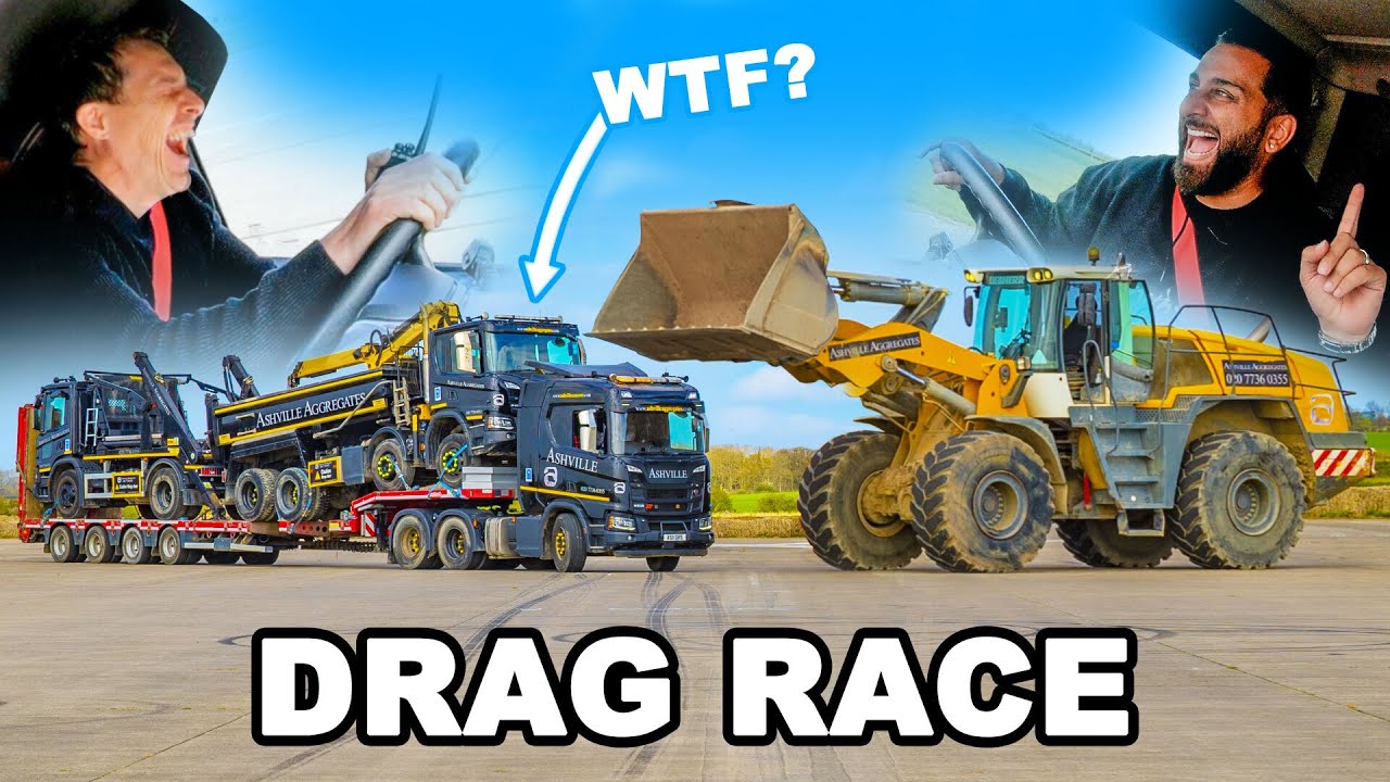 Digger vs Low Loader with trucks: DRAG RACE