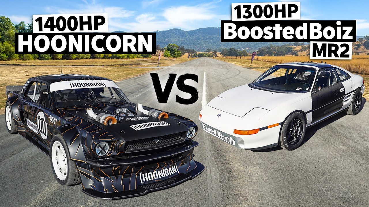 BoostedBoiz 1300hp Toyota MR2 vs Ken Block’s AWD 1400hp Mustang // Hoonicorn vs The World 2