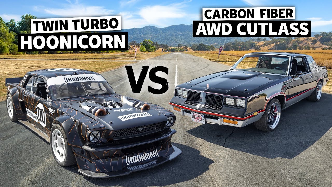 AWD Carbon Fiber Oldsmobile CUTLASS vs Ken Block’s 1400hp Mustang // Hoonicorn vs The World 2