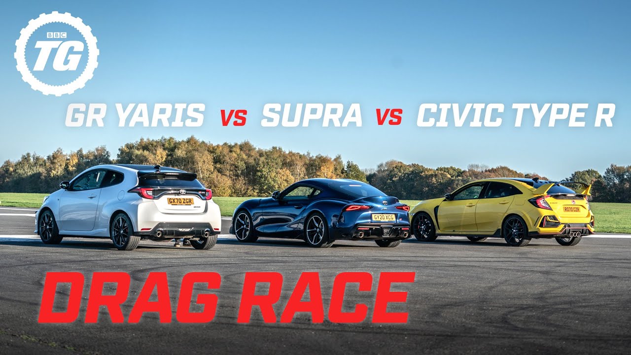 DRAG RACE: Toyota GR Yaris vs Toyota Supra vs Honda Civic Type R | Top Gear