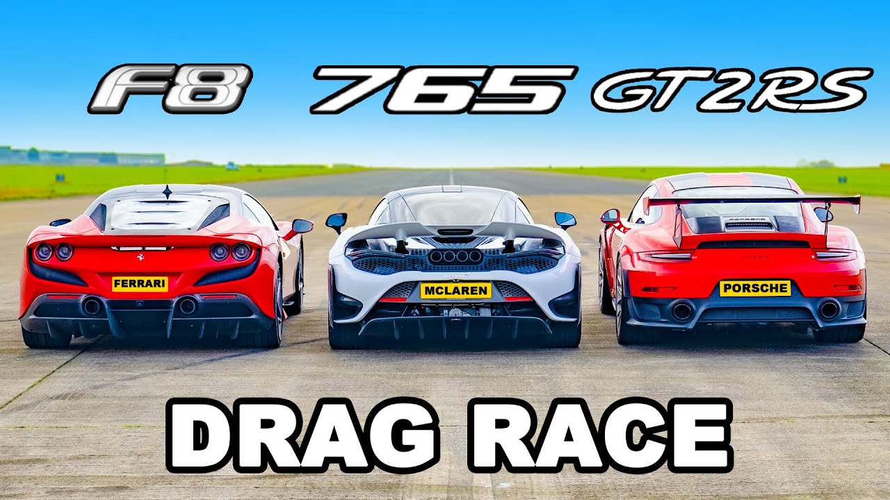 Ferrari F8 v McLaren 765LT v 911 GT2 RS: DRAG RACE