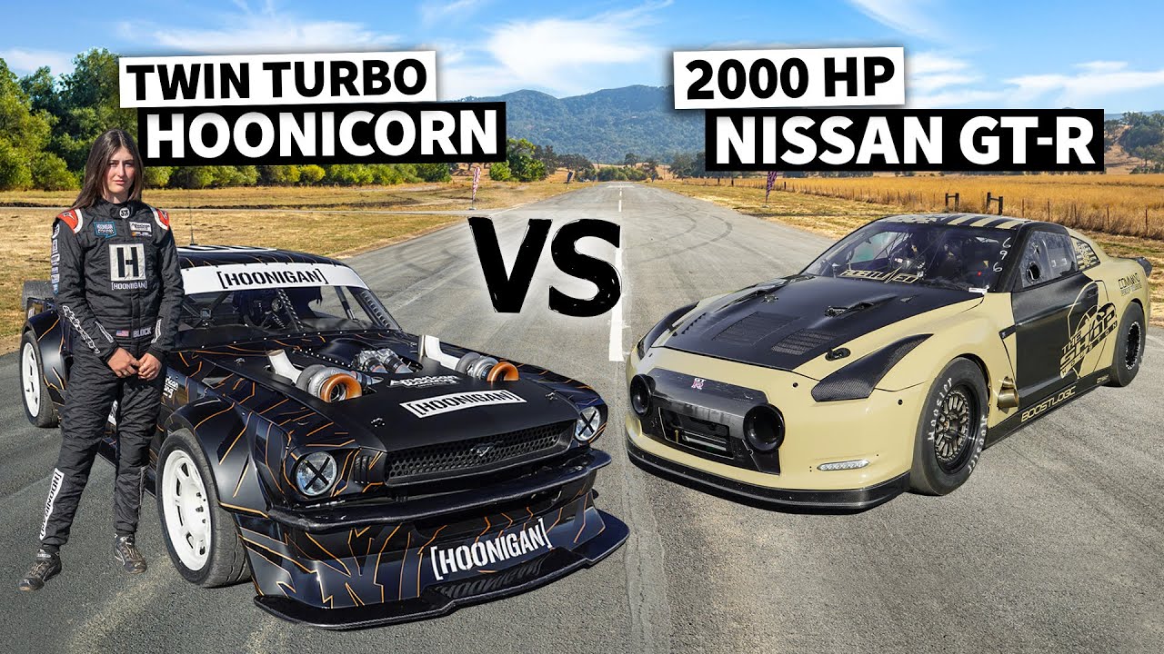 2,000hp 6-Second Nissan GT-R “Kimbo” vs Ken Block’s 1400hp AWD Mustang // Hoonicorn vs The World 2