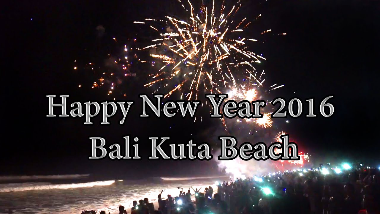 Happy New Year Firework 2016 Bali Kuta Beach Indonesia