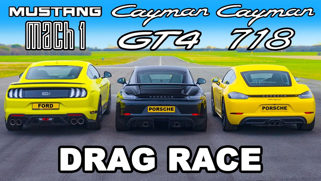 Ford Mustang Mach 1 v Porsche Cayman GT4 v 718: DRAG RACE