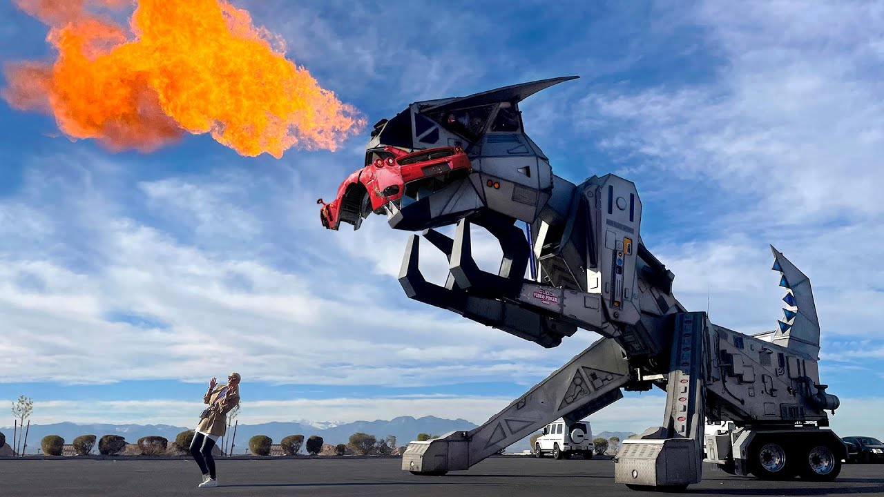 $2 Million Fire Breathing Robot Eats Cars!