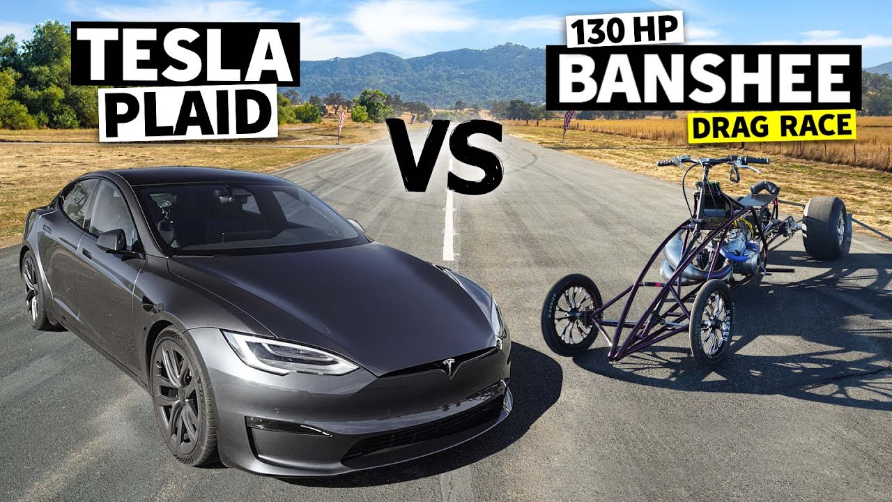 130hp Custom Yamaha Banshee vs 1100hp Tesla Model S Plaid // THIS vs PLAID