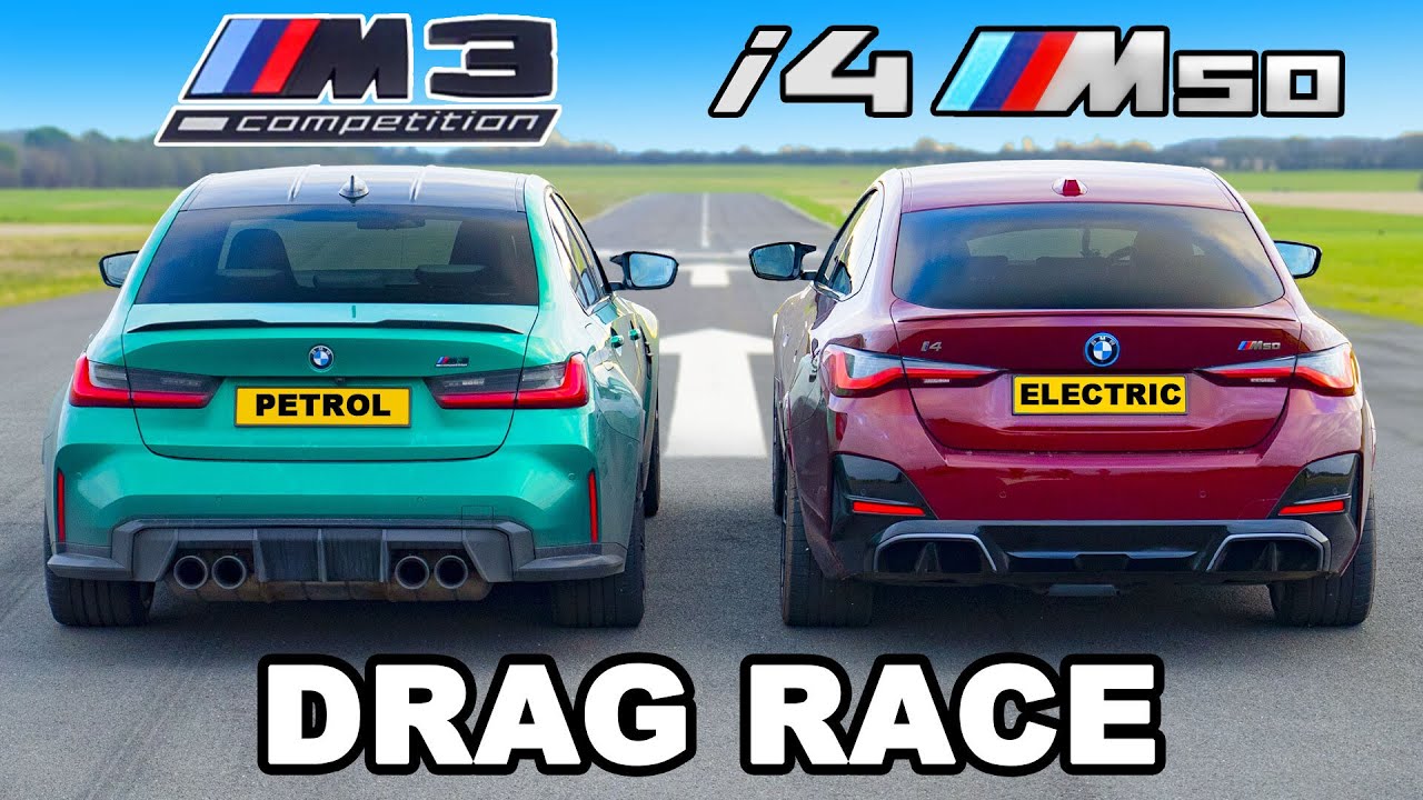 BMW i4 M50 v BMW M3: DRAG RACE