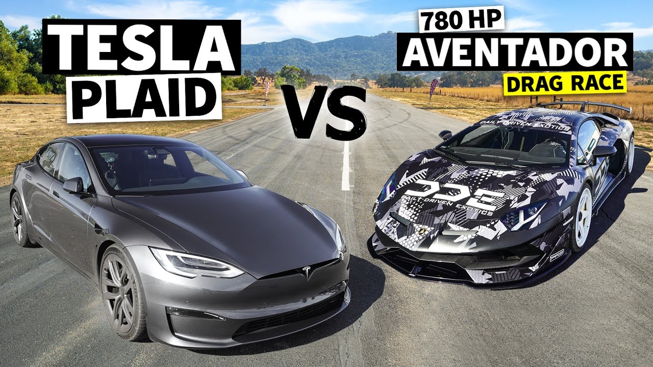Daily Driven Exotics 780hp Lamborghini Aventador SVJ vs Tesla Model S ...