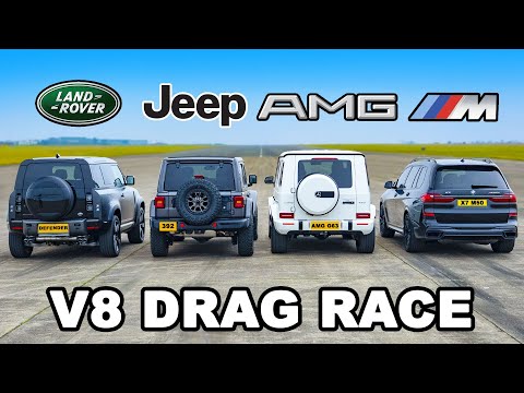 Defender V8 v Jeep 392 v AMG G63 v X7 M50: DRAG RACE