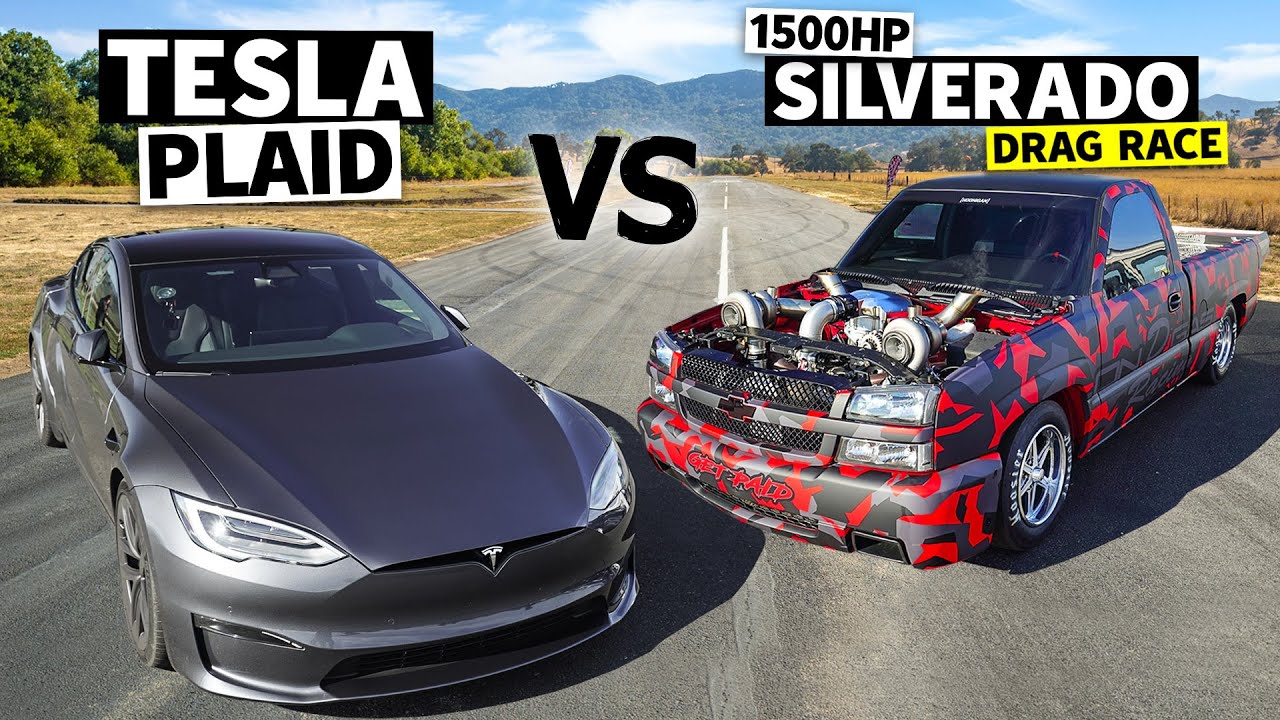 1500hp Twin Turbo 4×4 Chevy Silverado vs 1100hp Tesla Model S Plaid // THIS vs PLAID