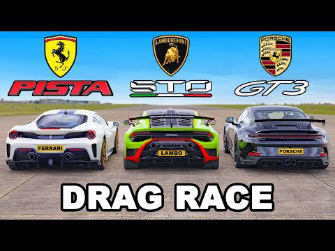 Трка во забрзување: Lamborghini STO vs Ferrari Pista vs Porsche GT3 / ВИДЕО