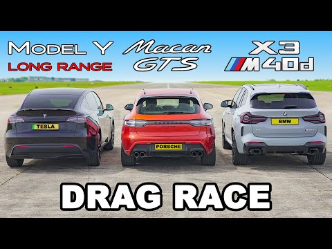 Трка во забрзување: Porsche Macan GTS vs BMW X3 M40d vs Tesla Model Y / ВИДЕО