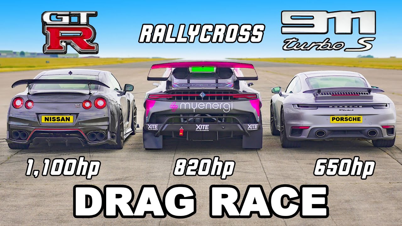 Carwow: Трка во забрзување – GT-R vs 911 Turbo S vs Rallycross / ВИДЕО