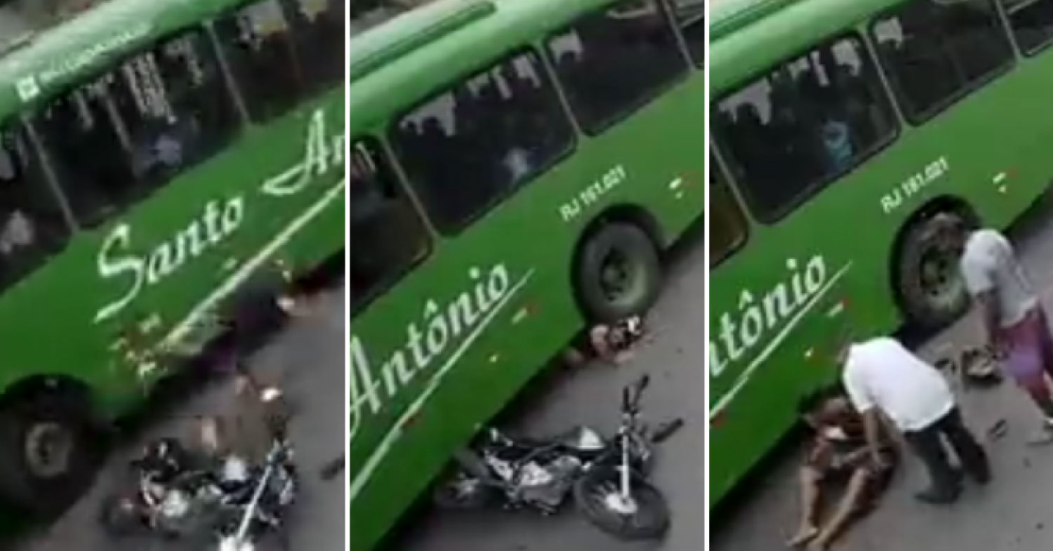 Вознемирувачко видео: Мотоциклист паднал и завршил под тркала на автобус, но за среќа преживеал само од една причина… / ВИДЕО