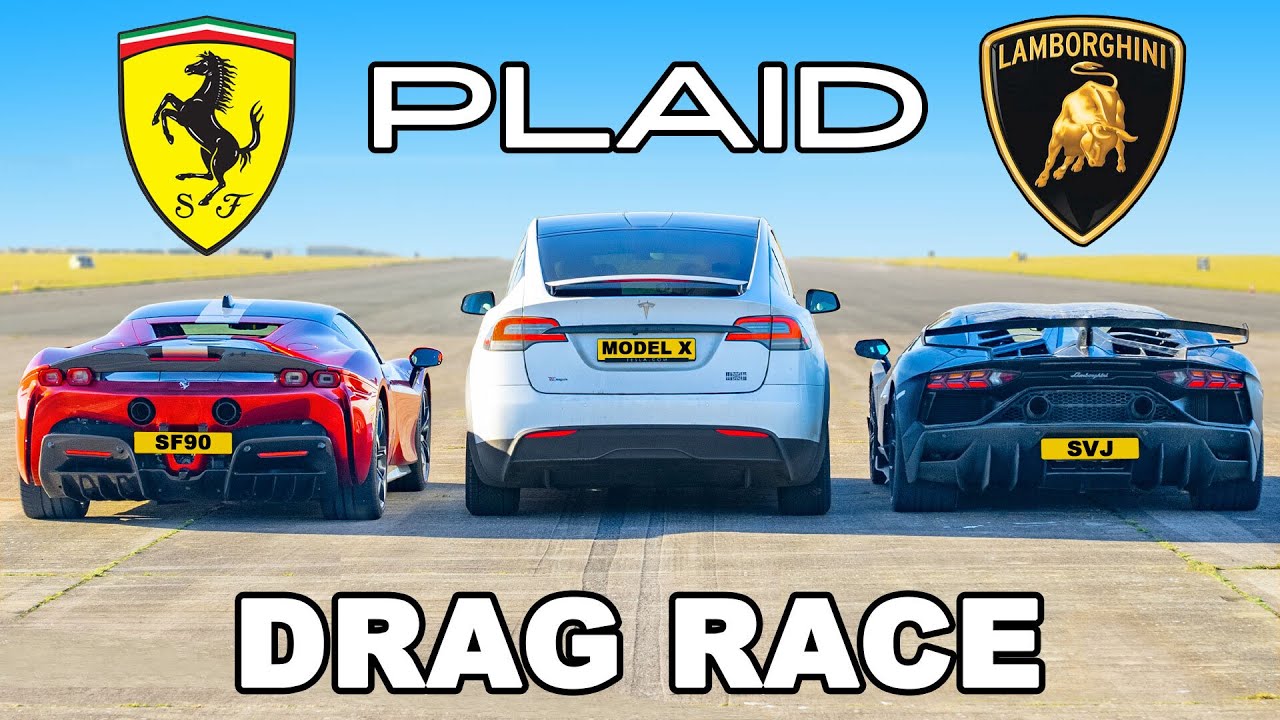 Трка во забрзување: Tesla Model X PLAID vs Ferrari SF90 vs Lambo SVJ / ВИДЕО