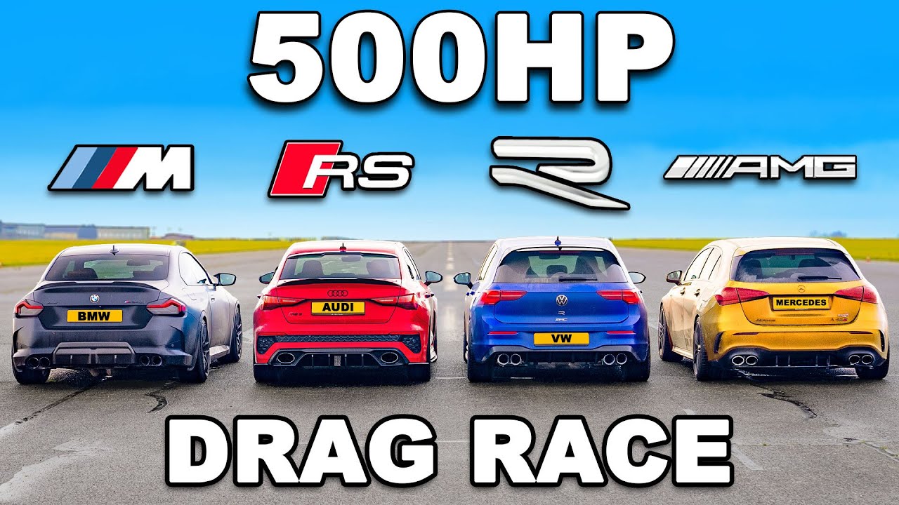 Трка во забрзување: BMW M240i vs Mercedes AMG A45 vs Audi RS3 v VW Golf R / ВИДЕО